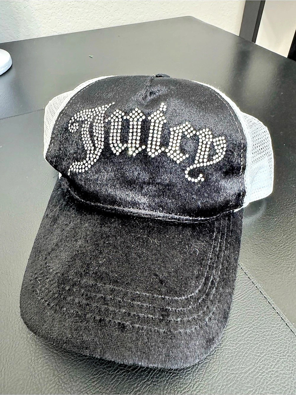 Juicy Couture Rhinestone Velour Trucker Hat Black & White